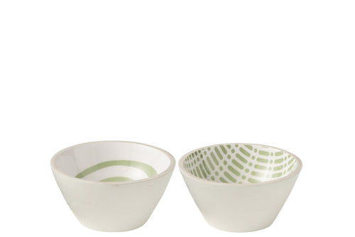 J-Line kom - hout - groen/wit - medium - 2 stuks - vtwonen shop