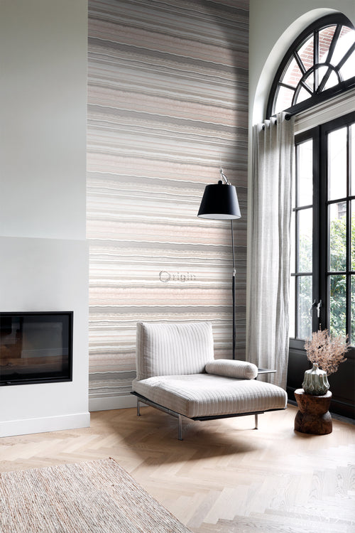 Origin Wallcoverings behang gelaagd marmer steen perzik roze en beige - 53 cm x 10,05 m - 337236 - vtwonen shop