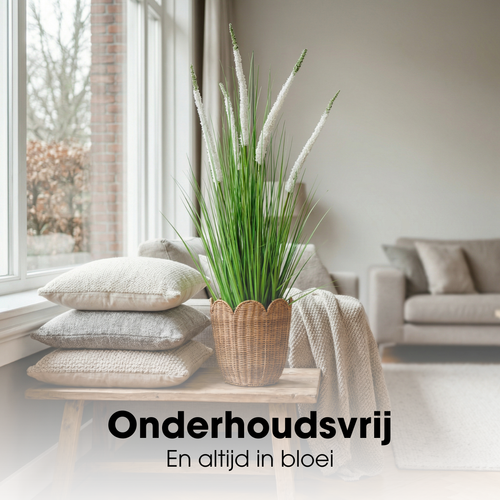 Mica Decorations Eremurus – Kunstgras in Pot – Realistische Nepplant Woondecoratie – Kunstplanten voor Binnen en Buiten – H80 x Ø25 cm – Groen, Wit