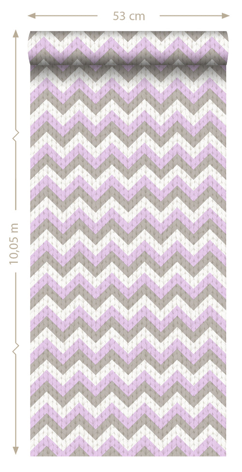 ESTAhome behang zigzag motief taupe en paars - 53 cm x 10.05 m - 138137