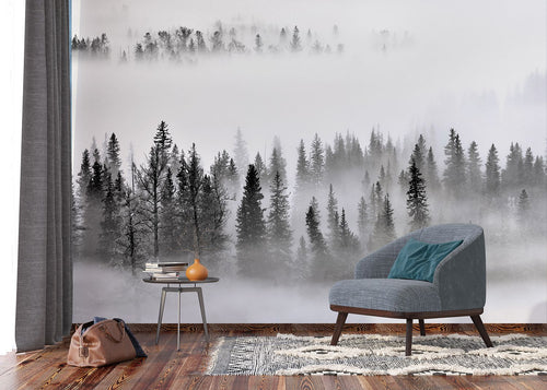 Sanders & Sanders fotobehang berglandschap met bomen zwart, wit en grijs - 375 x 270 cm - 601013 - vtwonen shop