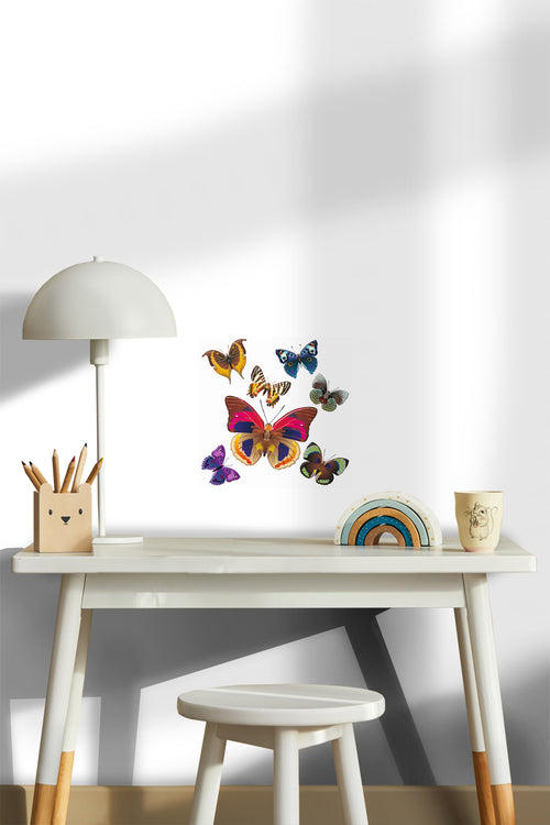 Sanders & Sanders muursticker vlinders roze, blauw en geel - 30 x 30 cm - 600335