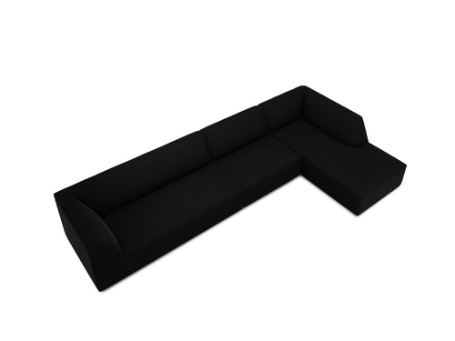 Micadoni rechter hoekbank Ruby 5-zits, flueel, zwart - 180x366x69cm