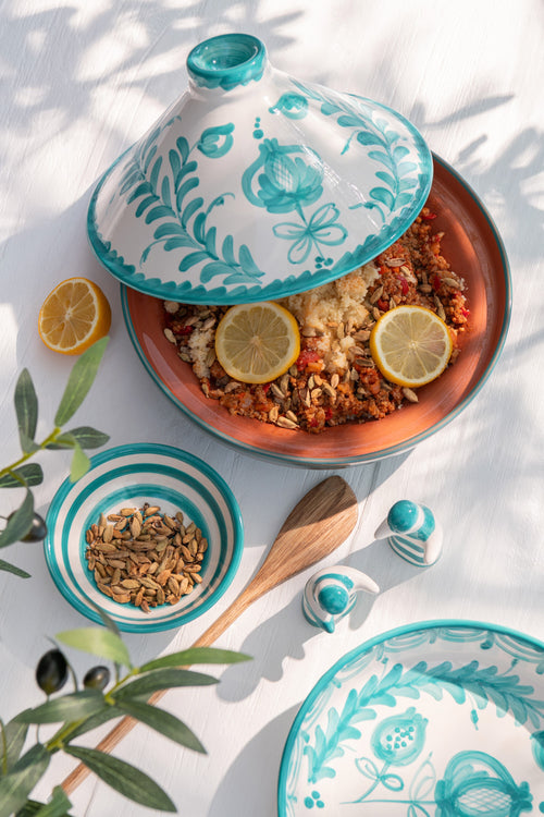 J-Line tajine Granada - keramiek - wit/aqua