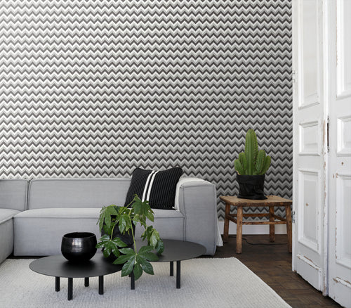 ESTAhome behang zigzag motief zwart en grijs - 53 cm x 10.05 m - 138138