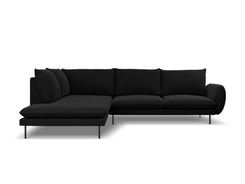 Cosmopolitan Design linker hoekbank Vienna 6-zits, flueel, zwart - 185x275x95cm