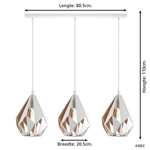 EGLO hanglamp Carlton 1 - 3 lichts - e27 - wit - goud - vtwonen shop