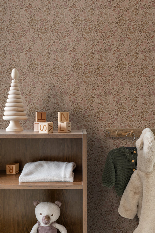 ESTAhome behang bloemetjes donker terracotta roze - 50 x 900 cm - 131231 - vtwonen shop