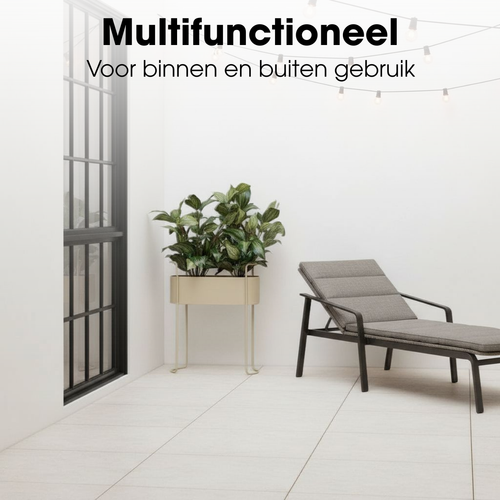 Mica Decorations Moritz Bloempot op Standaard - Plantenpot L55 x B24 x H65 cm - Plantenstandaard op IJzer - Bloempot Binnen of Buiten - Beige