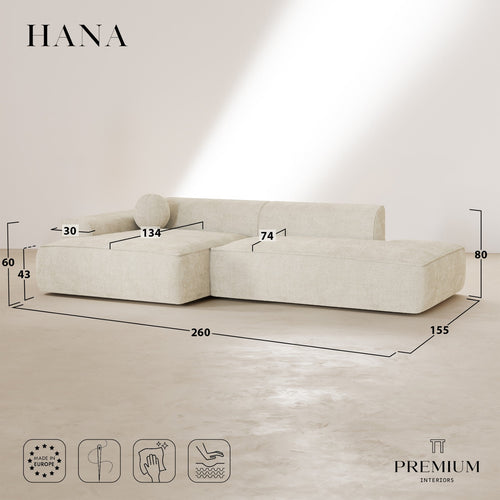 Premium Interiors - Linkerhoekbank HANA - geweven fluweel olijfgroen 260cm