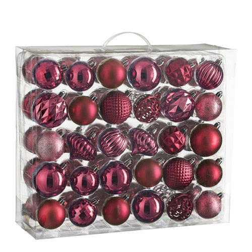 Mica Decorations Kerstballen Set - 60 Stuks - Ø7 cm - Onbreekbaar - Fuchsia