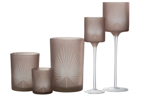 J-Line theelichthouder Op Voet Palmblad - glas - beige - large - vtwonen shop