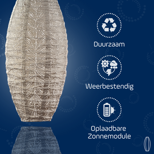 Lumiz solar lampion - folia long oval - 20 cm - licht taupe - vtwonen shop