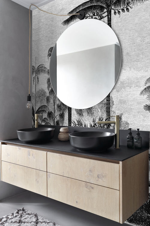 ESTAhome fotobehang tropisch landschap met palmbomen zwart wit - 350 x 279 cm - 158952 - vtwonen shop