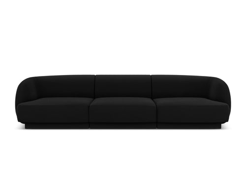 Micadoni Bank Miley 3-zits, flueel, zwart - 90x255x70cm