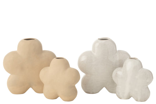 J-Line vaas Bloem  - porselein - wit/beige - large - 2 stuks - 17 cm hoog