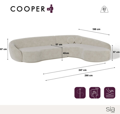Sia Home - Hoekbank rechts COOPER - Zacht aanvoelende geweven stof - Middernachtblauw - 290cm - vtwonen shop