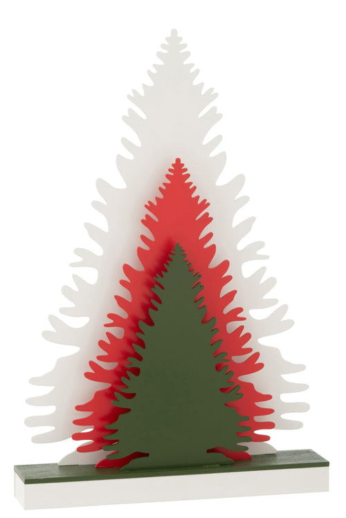 J-Line decoratie Winter bomen - hout - mix - LED lichtjes