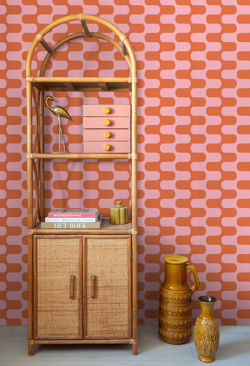 ESTAhome behang golvende lijnen oranje en roze - 50 x 900 cm - 131836