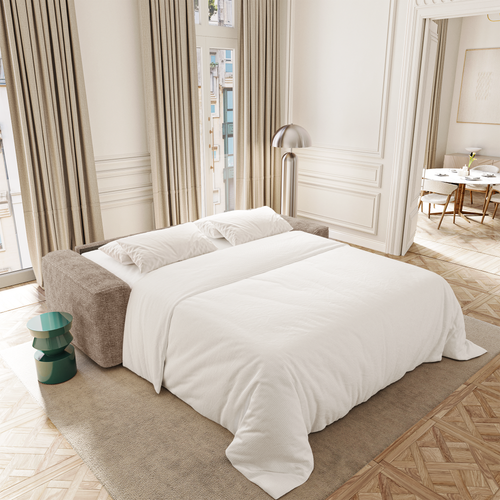 Premium Interiors - Snel uitklapbare slaapbank COMO - zacht aanvoelende geweven stof bruin 216cm
