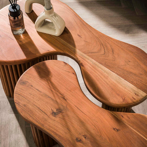 Giga Meubel Salontafel Fuse - Naturel Acaciahout - Set van 2 - 80x45x42cm - vtwonen shop
