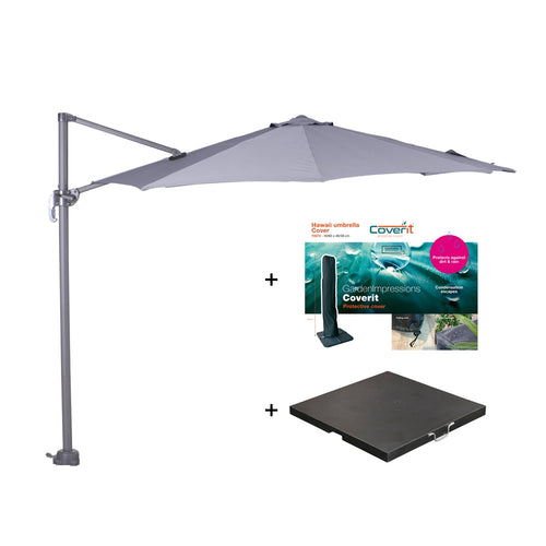 Zweefparasol Hawaii S - met voet en hoes - Lichtgrijs - 300 cm - vtwonen shop
