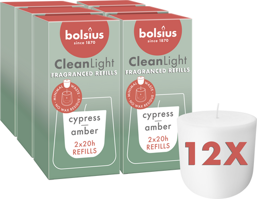 Bolsius navullingen CleanLight - 12 stuks - cypress & amber