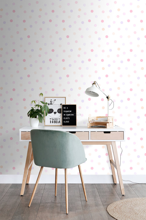 Origin Wallcoverings behang stip poederroze, pastel paars en pastel perzikoranje - 53 cm x 10,05 m - 347507 - vtwonen shop