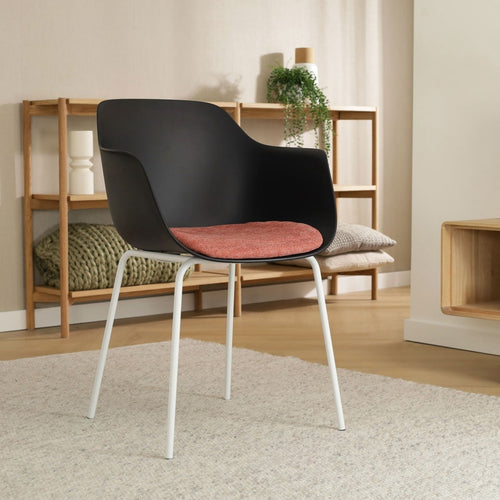 Nolon Nora-Liz Eetkamerstoel Zwart - Terracotta Kussen - Witte Poten - vtwonen shop