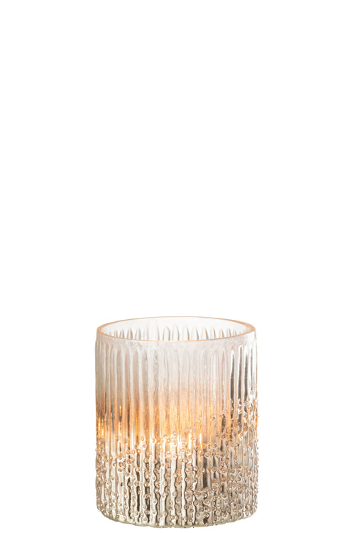 J-Line windlicht Geribbeld - glas - roze - medium - 2 stuks - vtwonen shop