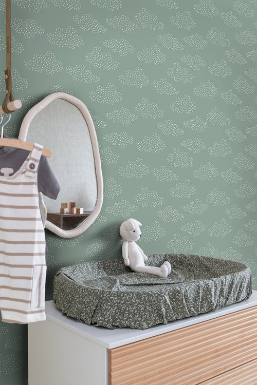 ESTAhome behang wolkjes blauwgroen - 50 x 900 cm - 131222 - vtwonen shop