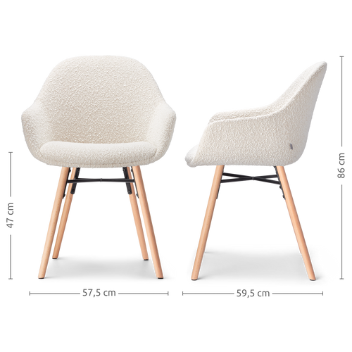 Nolon Nena-Mae Eetkamerstoelen Set van 2 - Bouclé Beige - Houten Poten - vtwonen shop