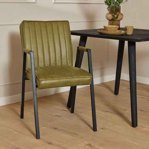 StarFurn Eetkamerstoel Tivoli - Groen - Incl. Armleuning - 52x65x88cm - Set van 2