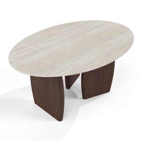 Sia Home - Salontafels BALI - Keramiek - Travertijn en walnoot - 90cm