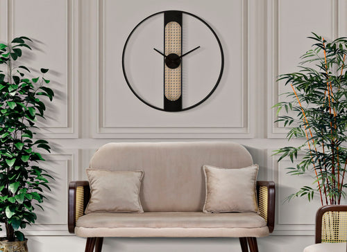 Ronde metalen wandklok zwart en beige Ø 60x5 cm
