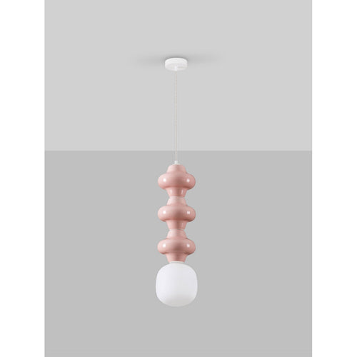 Nova Luce CLIO Hoge, slanke hanglamp voor aan het plafond, roze, mat wit, E14 fitting, 1x5W