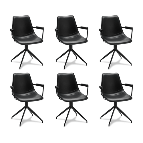 Furnhouse eetkamerstoelen armleuning Isabel - Zwart - Kunstleer - Set van 6