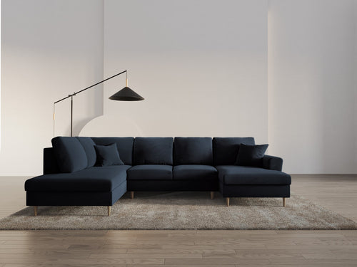 Cosmopolitan Design Links panoramische slaapbank met opbergdoos Kyoto 7-zits, flueel donkerblauw - 194x313x88cm