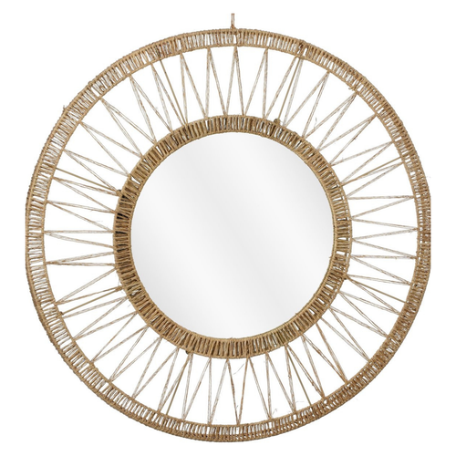 Mica Decorations Ludy Spiegel Rotan - Wandspiegel - Boho Decoratie - Decoratieve Spiegel Ø70 cm - Jute - Lichtbruin