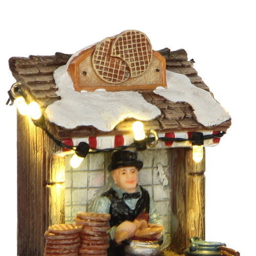 Luville Kerstdorp Stroopwafelkraam - Kerstversiering met Warm Witte Verlichting voor Binnen - Kerst Decoratie met Bakker en Stroopwafels - L7 x B6 x