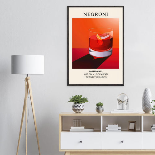 Artfulprints Poster met Lijst Negroni cocktail - Ingrediënten   - 70x100 cm - Rood