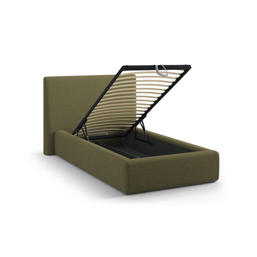 Cosmopolitan Design - Opbergbed met hoofdeinde Asti 90x200cm structurele stof groente - 220x130x95cm