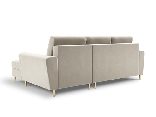 Cosmopolitan Design Converteerbare hoekbank rechts met opbergdoos Kyoto 4-zits, flueel, lichtbeige - 145x241x88cm