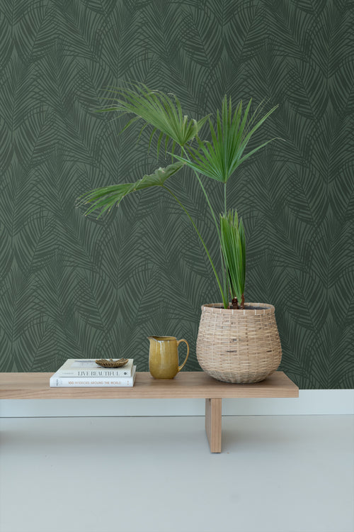 ESTAhome behang palmbladeren donkergroen - 53 cm x 10.05 m - 139303