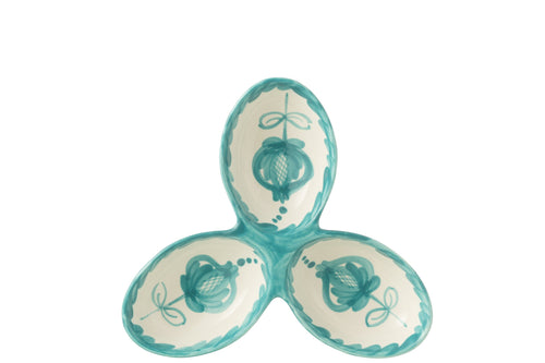 J-Line serveerschaal Granada Clover - keramiek - wit/aqua