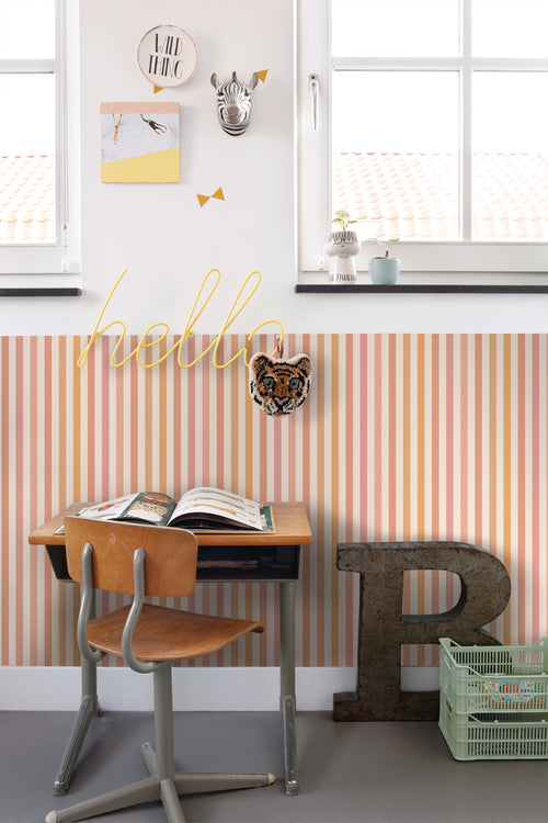ESTAhome behang strepen oranje en roze - 50 x 900 cm - 131604 - vtwonen shop