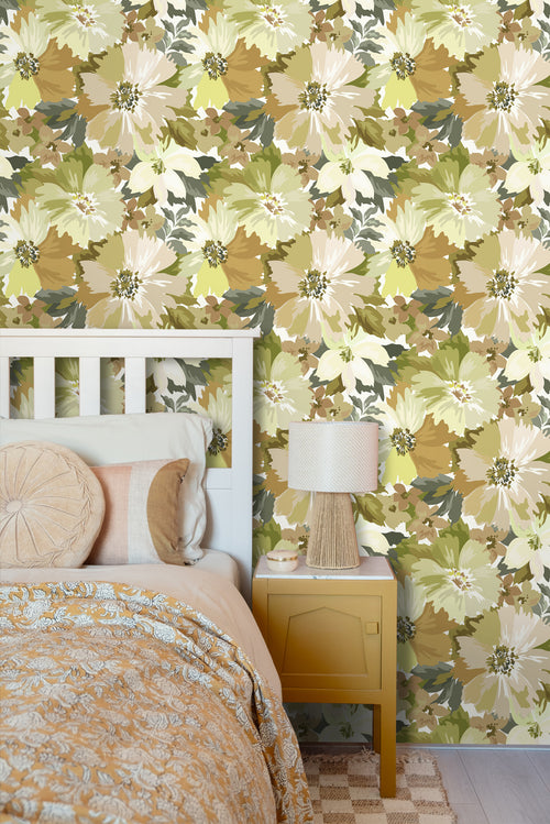 ESTAhome behang bloemen olijfgroen - 50 x 900 cm - 131262