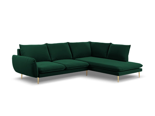 Cosmopolitan Design rechter hoekbank Vienna 6-zits, flueel, flessengroen - 185x275x95cm