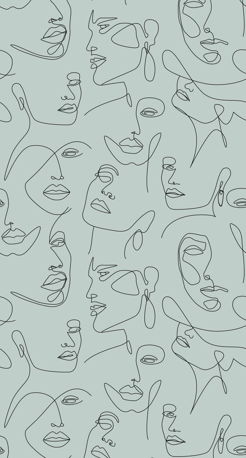 ESTAhome fotobehang line art gezichten vergrijsd groen - 150 x 279 cm - 158957