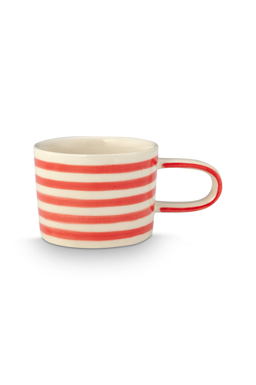 vtwonen - Mokken - Strepen - Rood - Keramiek - 350ml - Set van 4